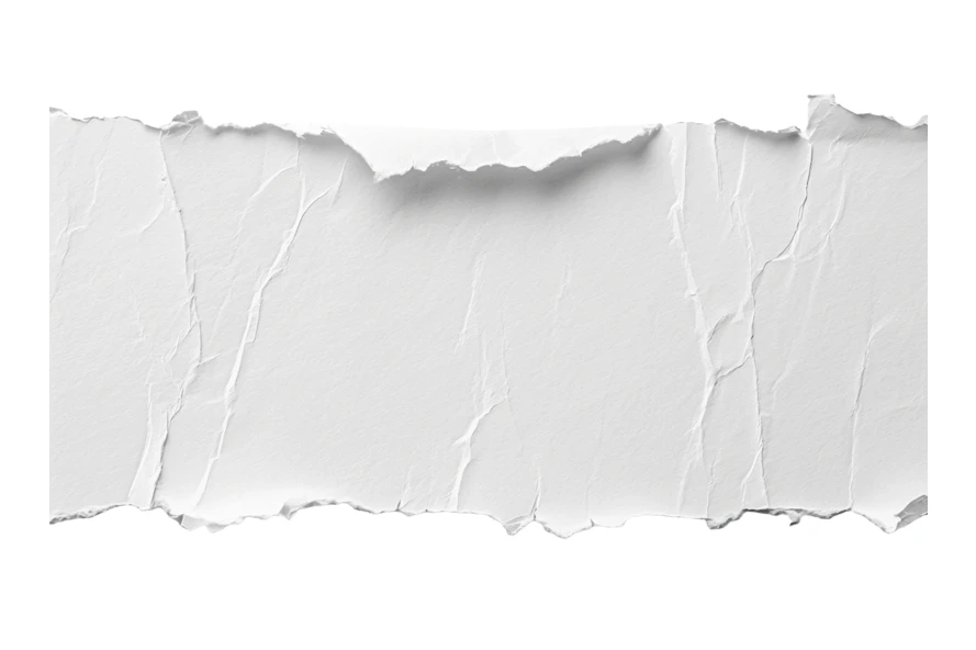 Wrinkled and torn white paper strip isolated on white