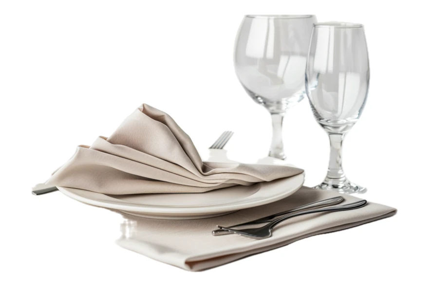 Formal place setting with folded napkin and wine glasses