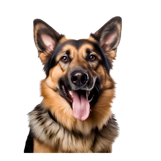 Portrait of a happy German Shepherd dog on white background
