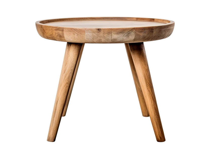 Modern minimalist round wooden side table isolated on white