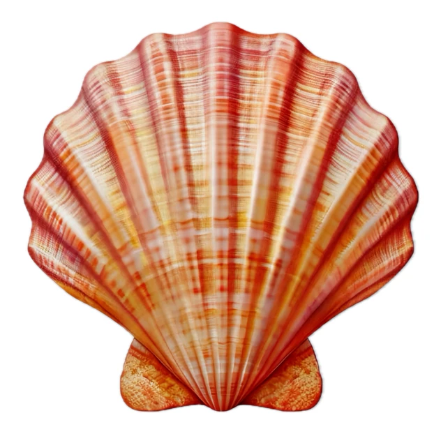 Red and orange striped scallop seashell isolated on white