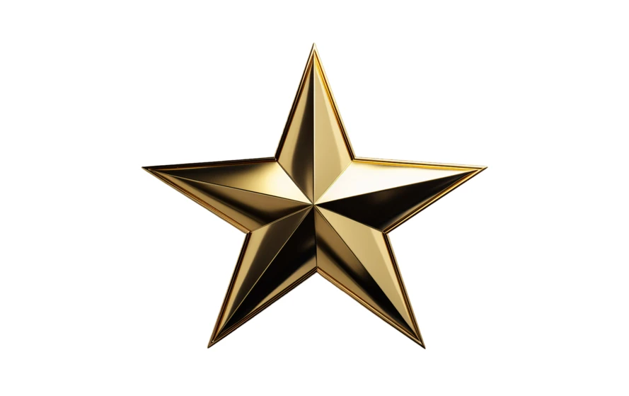 3D shiny golden star isolated on white background