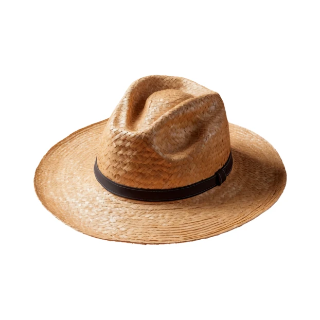 Classic wide-brim straw sun hat isolated on white background
