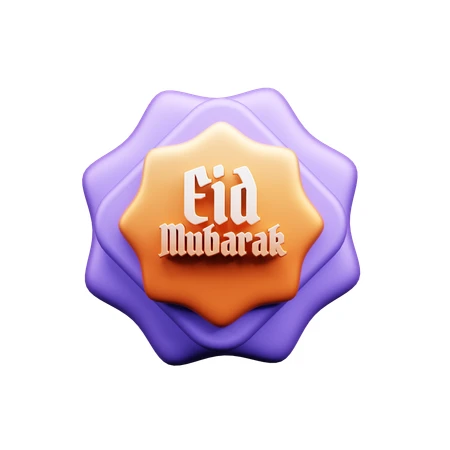 3D rendered Eid Mubarak greeting badge on white background