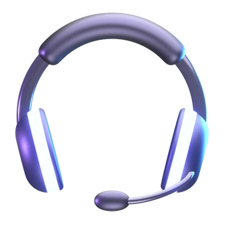 3D purple headset with microphone isolated on white background