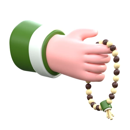 3D render of a hand holding Islamic prayer beads tasbih