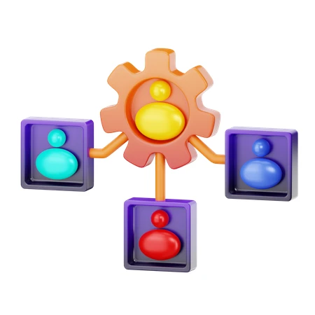 3D team management icon with gear and user connections