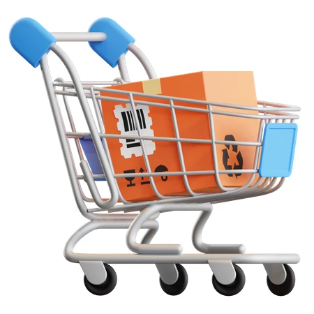 3D rendering of a shopping cart with a shipping box