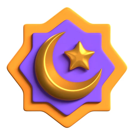 3D Islamic crescent moon and star icon on white background