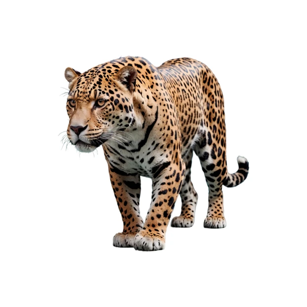 Jaguar walking isolated on a white background