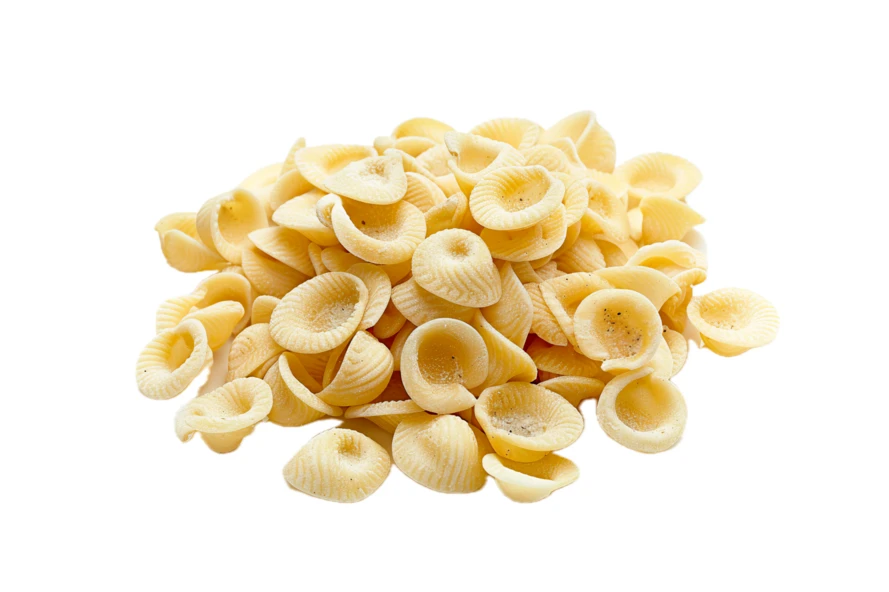 Uncooked orecchiette pasta isolated on a white background