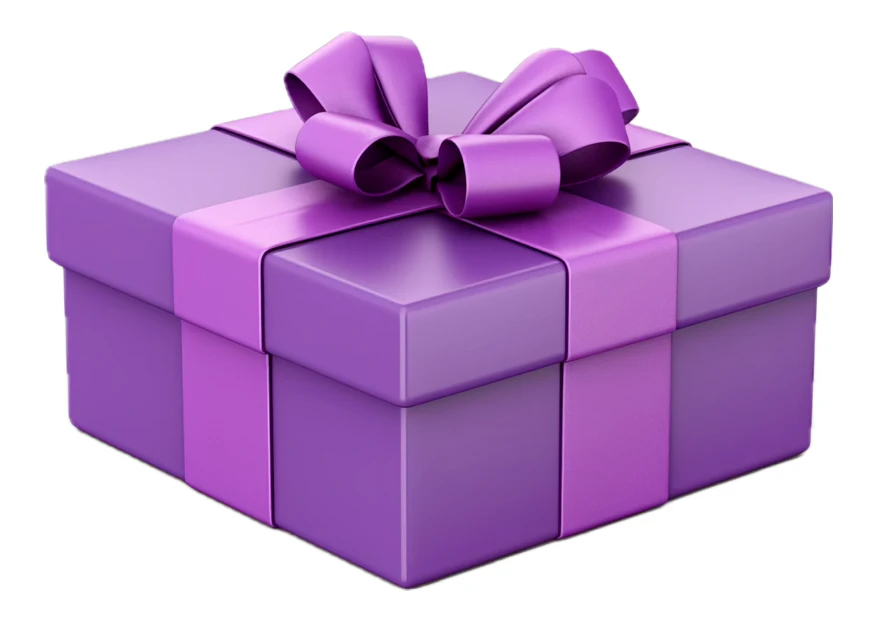 Purple gift box with purple ribbon and bow