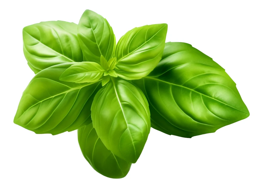 Fresh green basil leaves isolated on white background