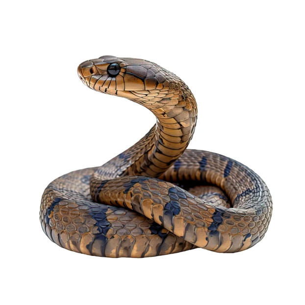 Brown snake coiled with raised head isolated on white background