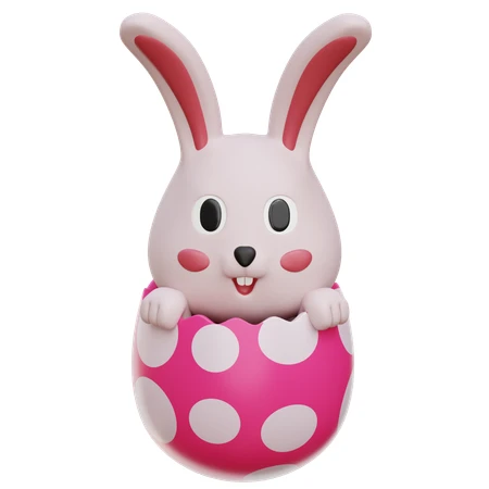 Cute 3D white bunny hatching from a pink Easter egg
