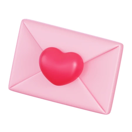 3D rendering of a pink envelope with red heart