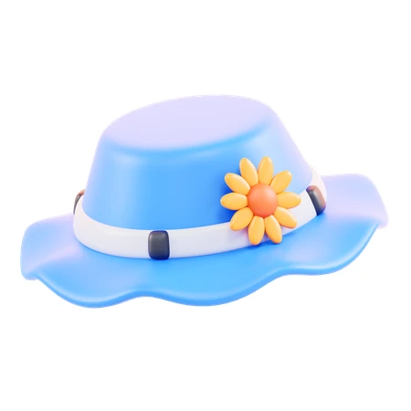 3D illustration of a blue sun hat with a flower