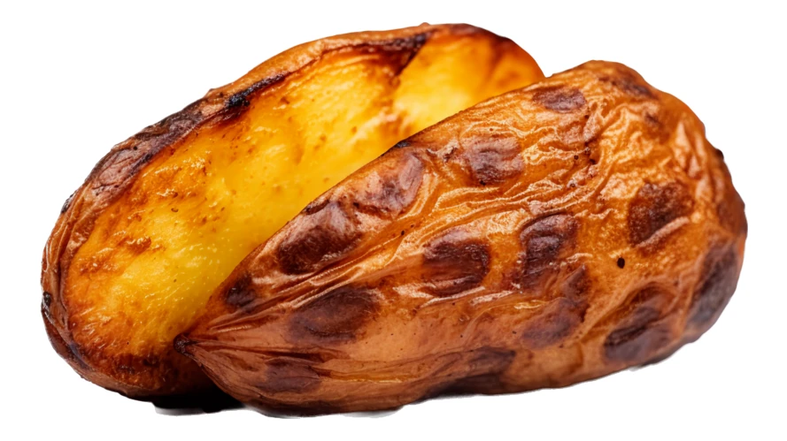 Crispy roasted potato wedges isolated on white background