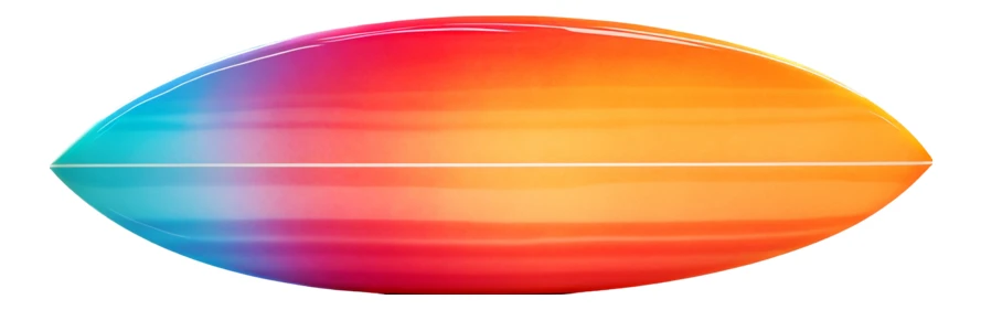 Vibrant rainbow gradient surfboard isolated on white background