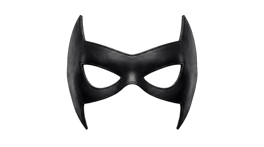 Black leather superhero eye mask isolated on white background