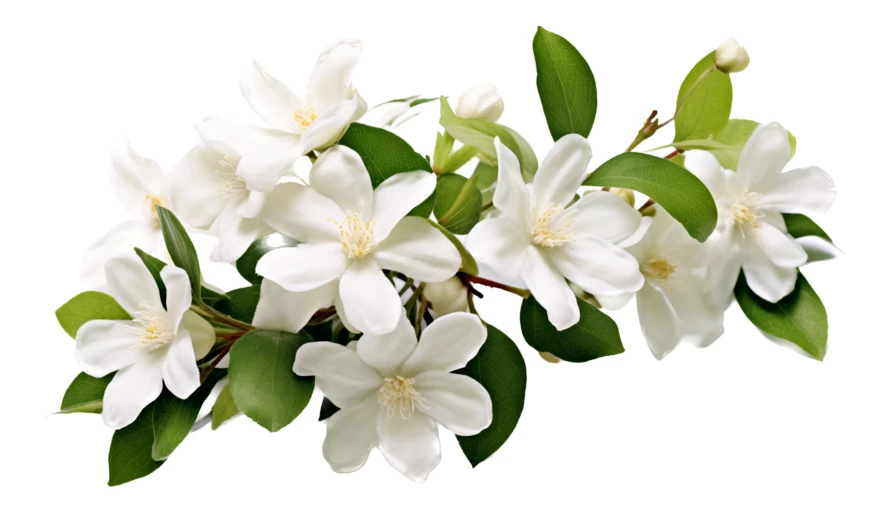 White jasmine flowers on branch isolated on white background