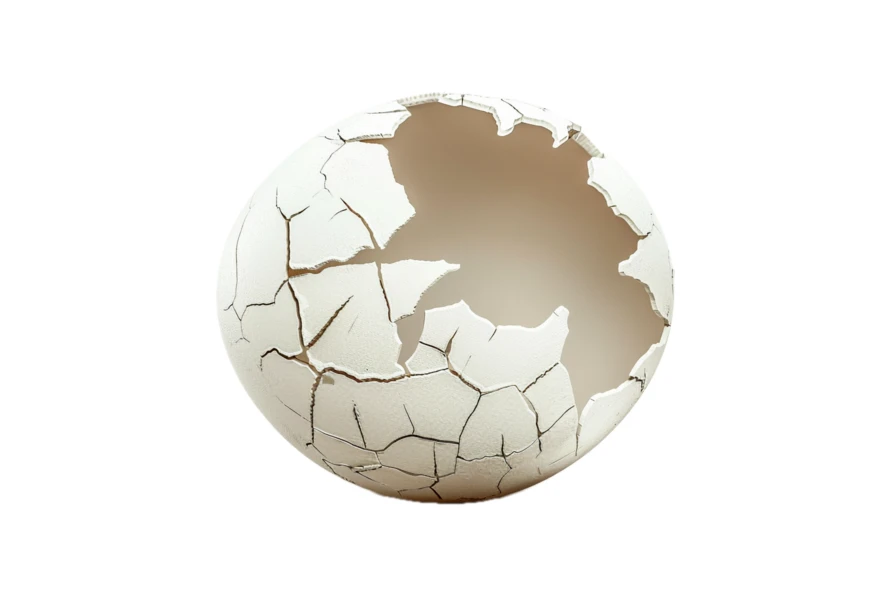 Broken white eggshell isolated on white background