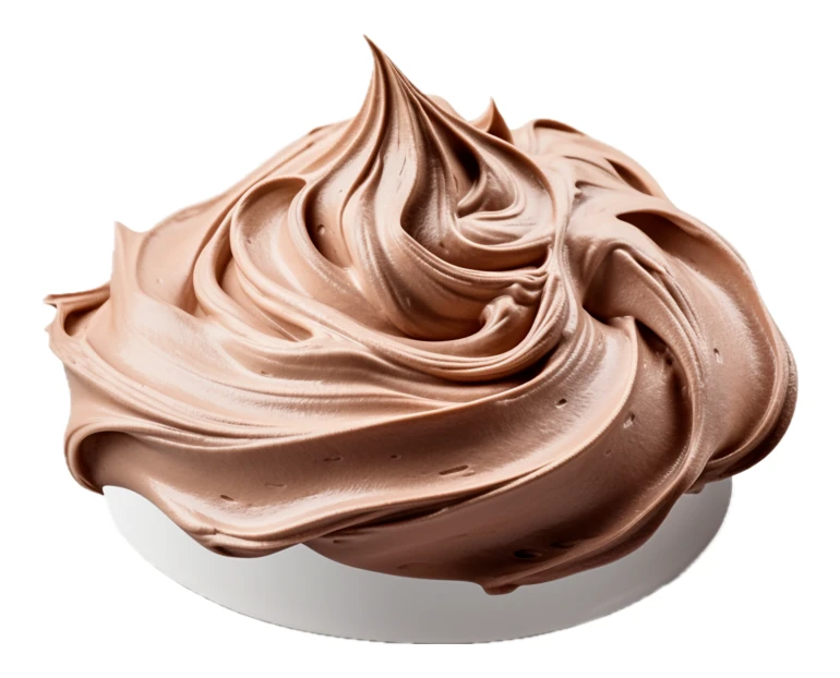 Swirl of creamy chocolate frosting isolated on white background