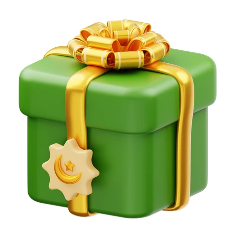 Green Gift Box with Gold Ribbon and Emblem