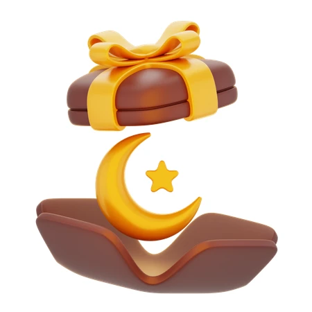 An open brown box with a moon