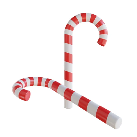 Two red and white striped candy canes on white background