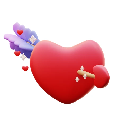 3D red heart pierced by arrow isolated on white