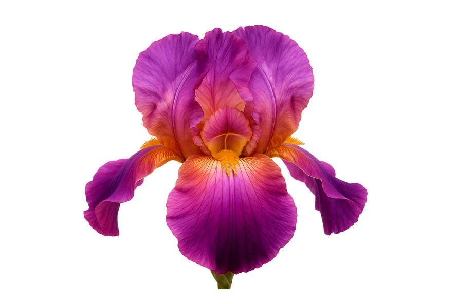 Vibrant purple and orange iris flower isolated on white background