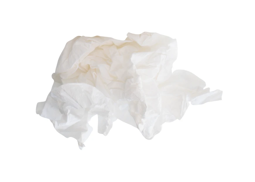 Crumpled white paper tissue isolated on white background
