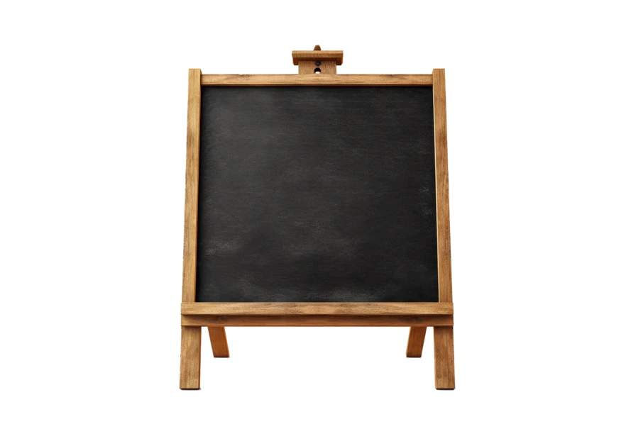 Blank wooden easel chalkboard isolated on white background