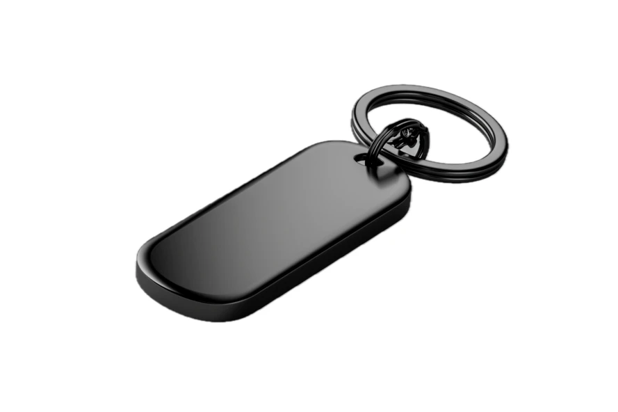 Blank black rectangular keychain mockup isolated on white background