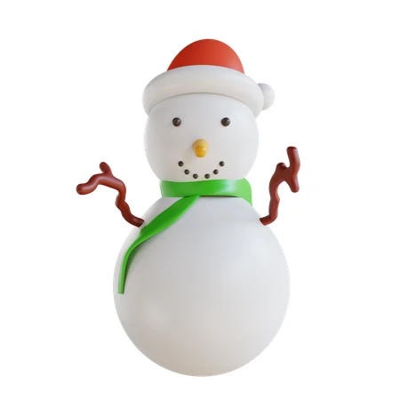 3D rendered snowman with red Santa hat and green scarf