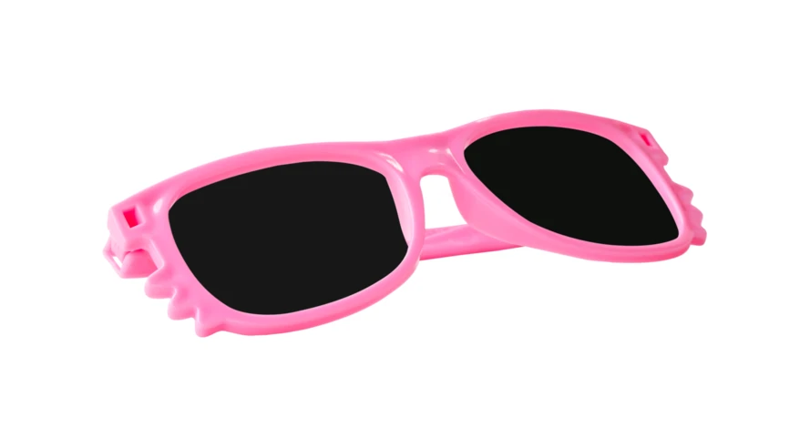 Pink plastic novelty sunglasses isolated on white background