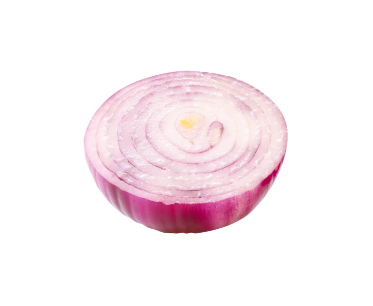 Half of a red onion isolated on white background
