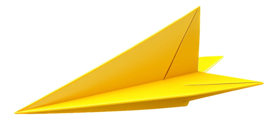 Yellow paper airplane isolated on white background