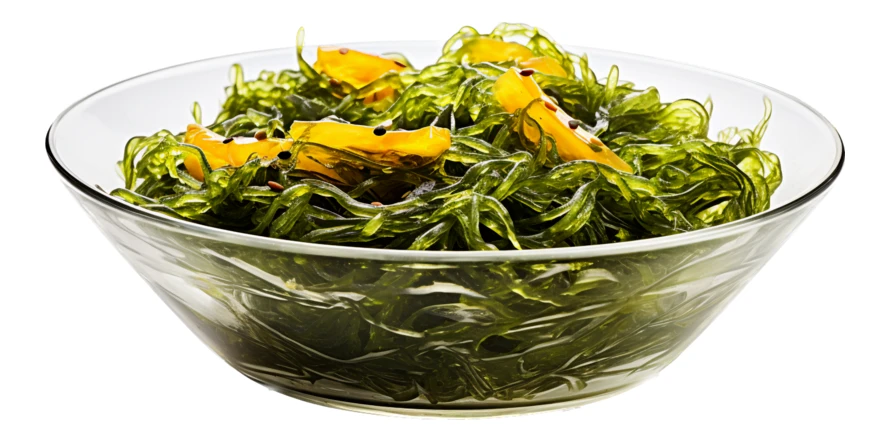 Fresh seaweed wakame salad in a glass bowl