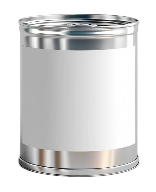 Blank silver tin can with white label mockup