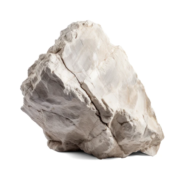 Large textured light-colored rock isolated on white background