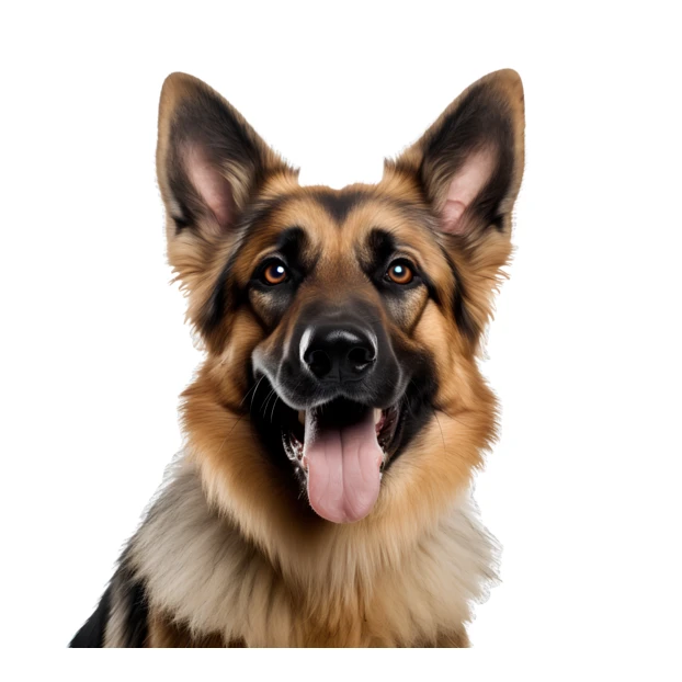 Portrait of a happy German Shepherd dog on white background