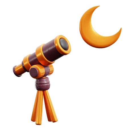 A telescope and a crescent moon