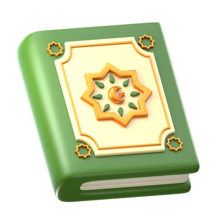 3D illustration of Holy Quran book with gold patterns