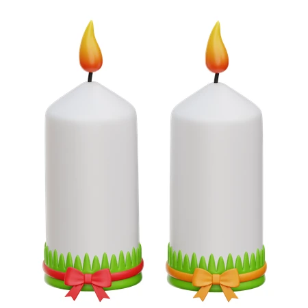 Pair of decorative 3D white pillar candles with bows