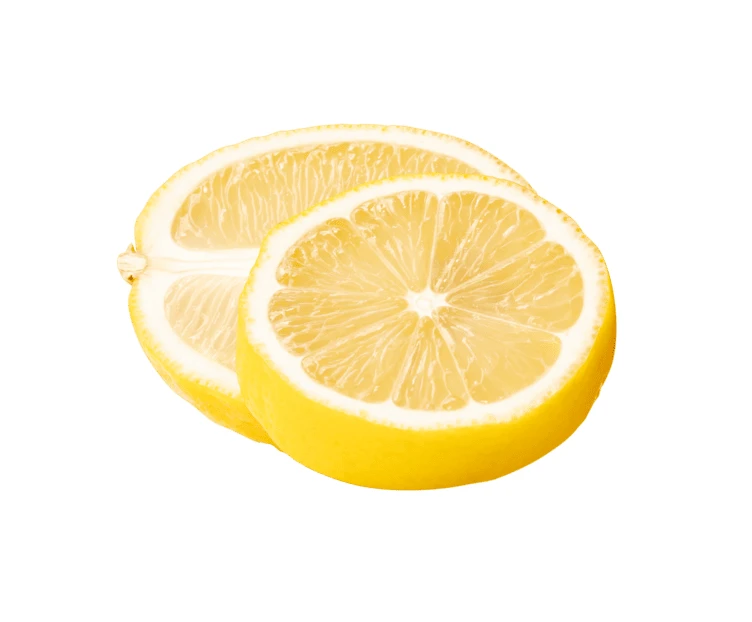 Two fresh yellow lemon slices isolated on white background