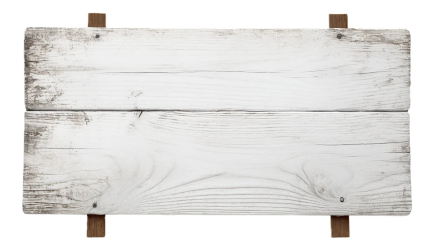 Blank weathered white wooden sign isolated on white