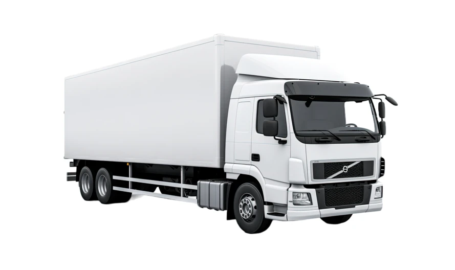 White commercial delivery truck isolated on white background