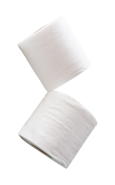 Two white toilet paper rolls isolated on white background
